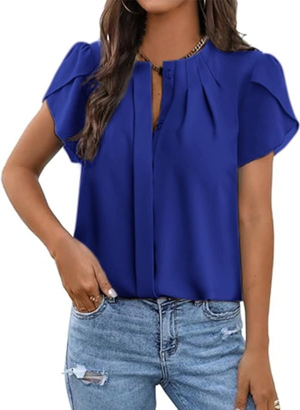 61Wq6sRORaL._AC_SL1500 Womens Summer Tops Button Down Crew Neck Short Sleeve Shirts Business Casual Loose Work Chiffon Blouses
