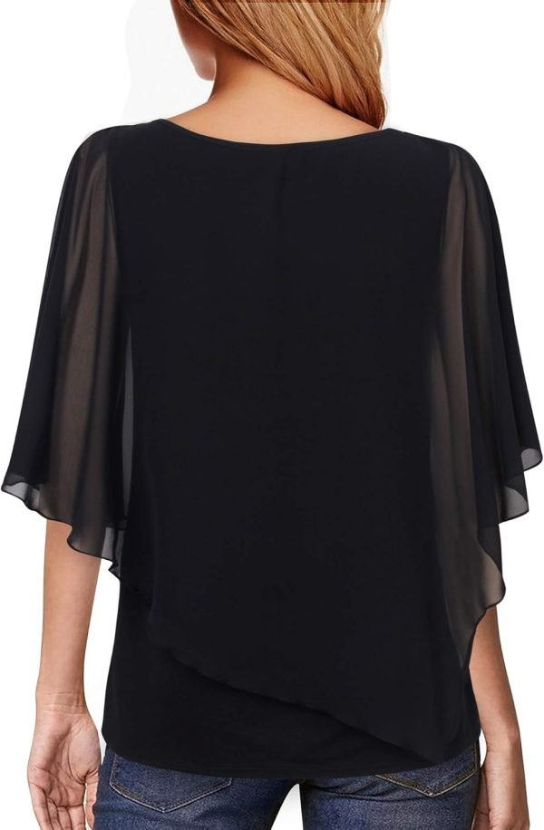 61X7SCkK28L._AC_SL1500 Women's Lightweight Flowy Shirt Double-Layered Printed Chiffon Poncho Blouse Top