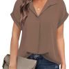 Women's Bat Wing V Neck Short Sleeve Chiffon Blouses for Office Work Business Attire Collared Casual Summer Shirts