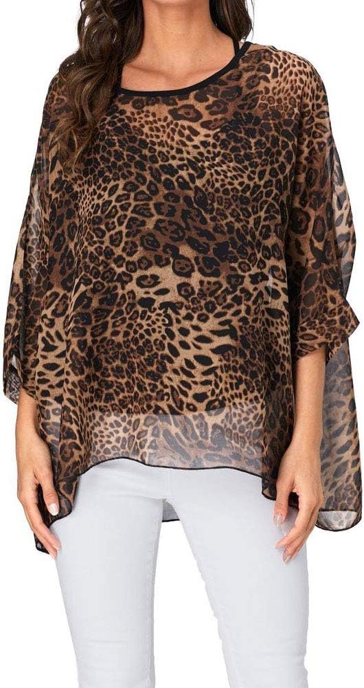 Women Chiffon Blouse Floral Batwing Sleeve Beach Cover Loose Tunic Shirt Tops