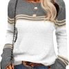 Women Autumn Winter Colorblock Pullover Sweaters Round Neck Striped Slim Fitting Knitwear Tops
