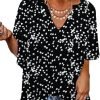 Womens Casual V Neck Loose 3/4 Bell Sleeve Chiffon Blouse Shirt Pleated Flowy Tunic Tops