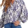 Women's Casual V Neck Allover Floral Print Long Sleeve Chiffon Button Down Blouses Bohemian Top Shirts