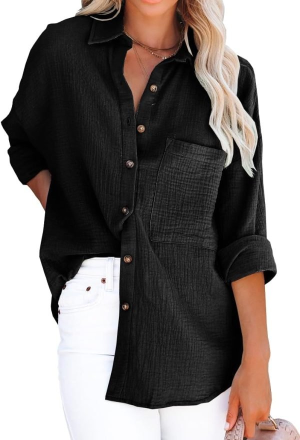 61YhVTlmK0L._AC_SL1169 Women's V Neck Short Sleeve Button Down Shirts Casual Chiffon Blouses Tops