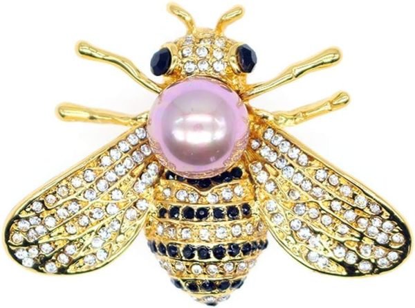 61ZHmaGK2nL._AC_SL1000 Honey Bee Brooches Crystal Insect Themed Bee Brooch Animal Fashion Shell Pearl Brooch Pin Gold Tone
