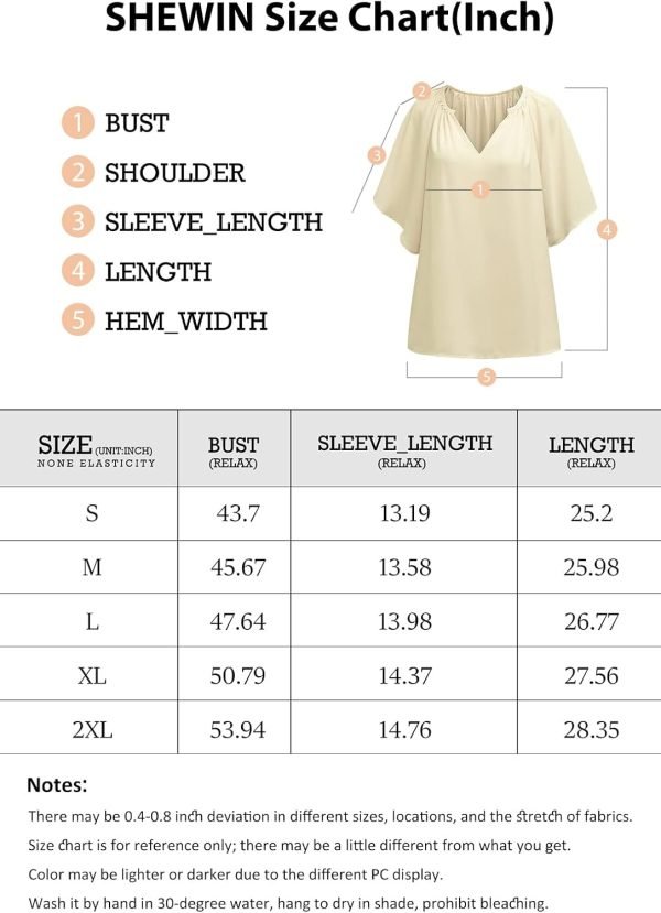Womens Casual V Neck Loose 3/4 Bell Sleeve Chiffon Blouse Shirt Pleated Flowy Tunic Tops