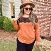 Plus Size Lace Tops for Women Long Sleeve Crewneck Pullover Fall T-shirts Tunics Basic Tees T-Shirts XL-5XL