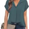 Women's Bat Wing V Neck Short Sleeve Chiffon Blouses for Office Work Business Attire Collared Casual Summer Shirts