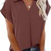 Women's Summer Work Blouse V Neck Short Sleeve Lapel Shirt Top Tunic