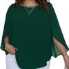 Women Summer Batwing Sleeve Chiffon Tunic Tops Dressy Scoop Neck Casual Loose Flowy Shirts