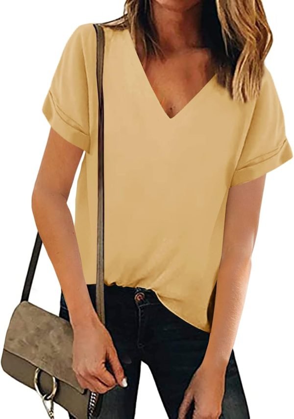 61bTZjjsnbL._AC_SL1500 Women V Neck Chiffon Blouse Short Sleeve Summer Casual Loose Shirt Tops