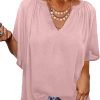 Womens Chiffon Blouses Casual Solid Bell Sleeve Shirt Loose V Neck Pleated Tunic Tops