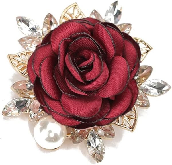 61cYO4DWB4L._AC_SL1000 Elegant Rose Flower Brooch Pin for Women Men Wedding Party Gentleman's Essentials Handmade Crystal Pearl Fabric Flower Lapel Pin Dress Suit Accessories Boutonniere Ideas Gift Valentine's Day