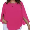 Women Summer Batwing Sleeve Chiffon Tunic Tops Dressy Scoop Neck Casual Loose Flowy Shirts
