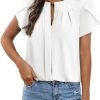 Womens Summer Tops Button Down Crew Neck Short Sleeve Shirts Business Casual Loose Work Chiffon Blouses