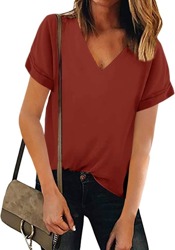 61dqxMTtSoL._AC_SL1500 Women V Neck Chiffon Blouse Short Sleeve Summer Casual Loose Shirt Tops