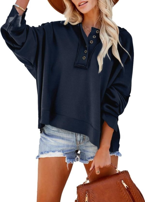 61fdTCw1E5L._AC_SL1500 Hoodies for Women 2024 Fashion Fall V Neck Button Down Long Sleeve Hooded Sweatshirts Tops