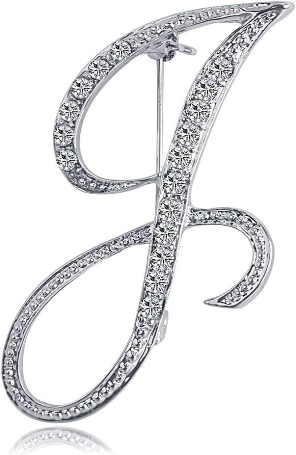 61fsE0w3RmL._AC_SL1000 Letter Brooch Pins Initial Rhinestone Brooch for Women Crafts Silvery A-Z