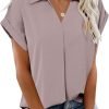 Women's Summer Work Blouse V Neck Short Sleeve Lapel Shirt Top Tunic