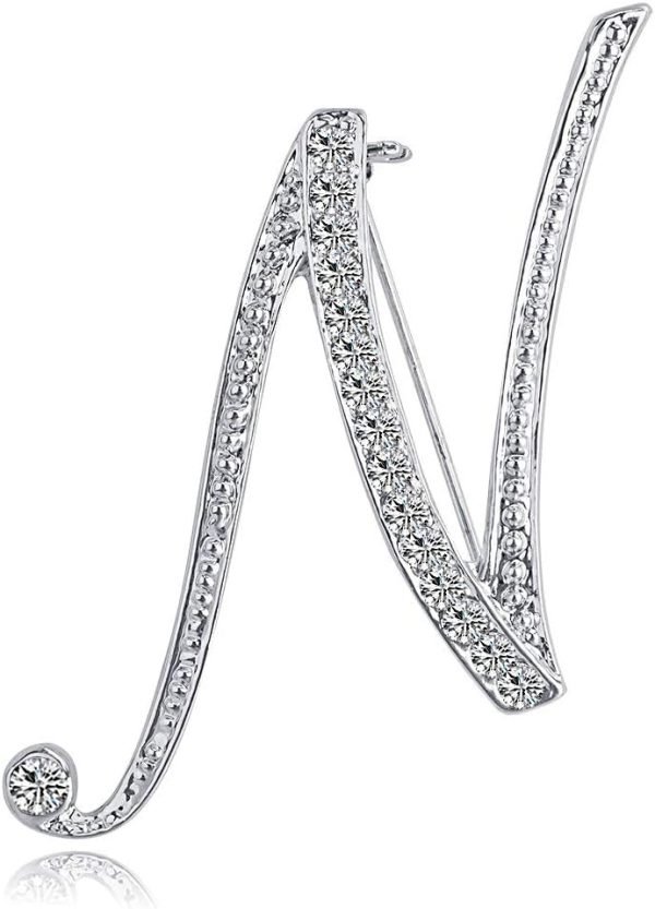 61glAUHpiKL._AC_SL1000 Letter Brooch Pins Initial Rhinestone Brooch for Women Crafts Silvery A-Z