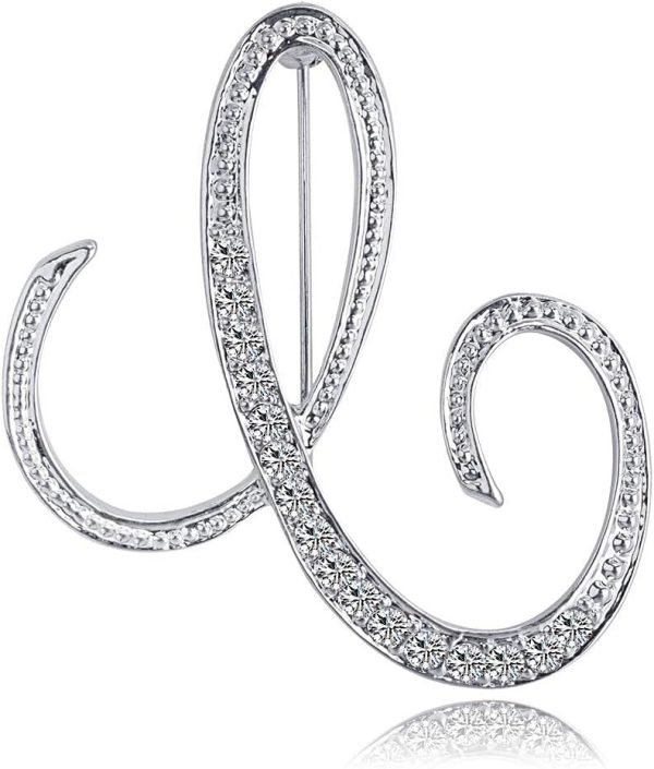 61hX2h6xfpL._AC_SL1000 Letter Brooch Pins Initial Rhinestone Brooch for Women Crafts Silvery A-Z