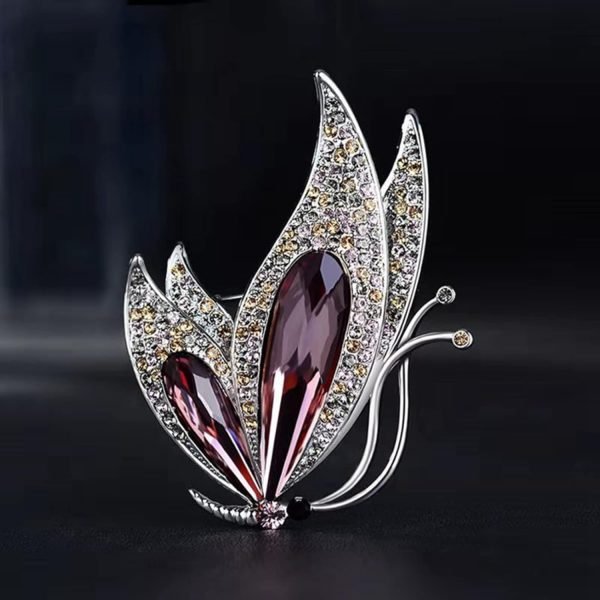 61iV7vrVuaL._AC_SL1500 Vintage Rhinestone Crystal Inlaid Butterfly Brooch Women Girls Party Elegant Insect Enamel Pins(Purple)