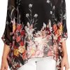 Women Chiffon Blouse Floral Batwing Sleeve Beach Cover Loose Tunic Shirt Tops