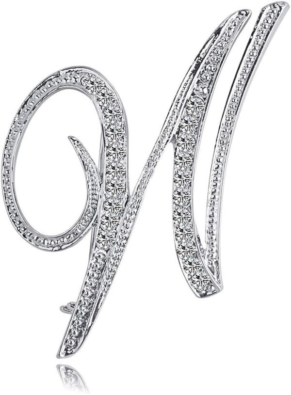 61j1c4Jt80L._AC_SL1000 Letter Brooch Pins Initial Rhinestone Brooch for Women Crafts Silvery A-Z