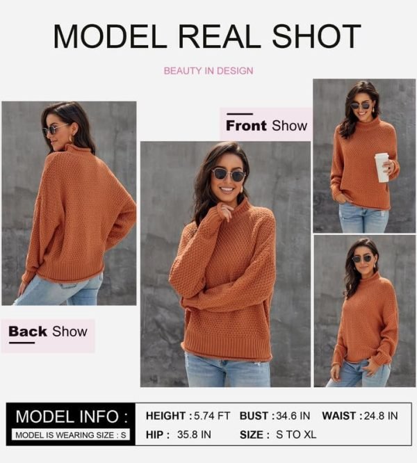 61k7OKtKnWL._AC Womens 2024 Winter Fall Solid Turtleneck High Neck Balloon Long Sleeve Sweaters Pullover Outerwear