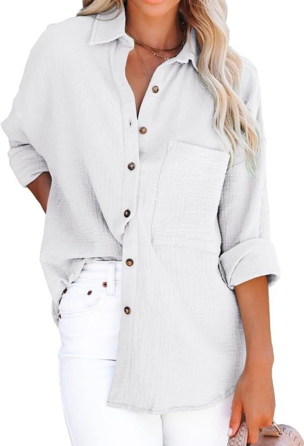 61nFM3WDhhL._AC_SL1169 Women's V Neck Short Sleeve Button Down Shirts Casual Chiffon Blouses Tops