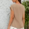 Women's V Neck Chiffon Blouses Cap Sleeve Shirts Casual Loose Work Office Solid Tops