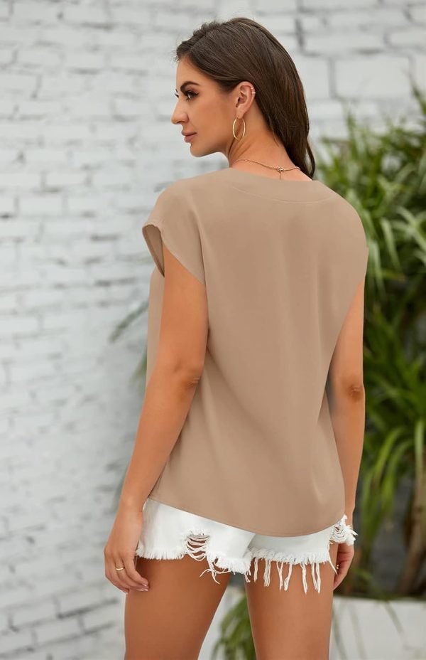 61nKXOQKo0L._AC_SL1500 Women's V Neck Chiffon Blouses Cap Sleeve Shirts Casual Loose Work Office Solid Tops