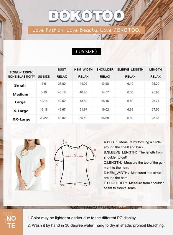 61nP09ySu-L._AC Women's Casual Round Neck Basic Pleated Tops Short Sleeve Loose Fit Curved Keyhole Back Chiffon Blouses Tshirts