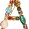 Crystal Pearl Initial Brooch Gold Plated Enamel Colorful Letter Alphabet Breastpin Pin for GIFTS