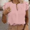 Womens Summer Tops Button Down Crew Neck Short Sleeve Shirts Business Casual Loose Work Chiffon Blouses