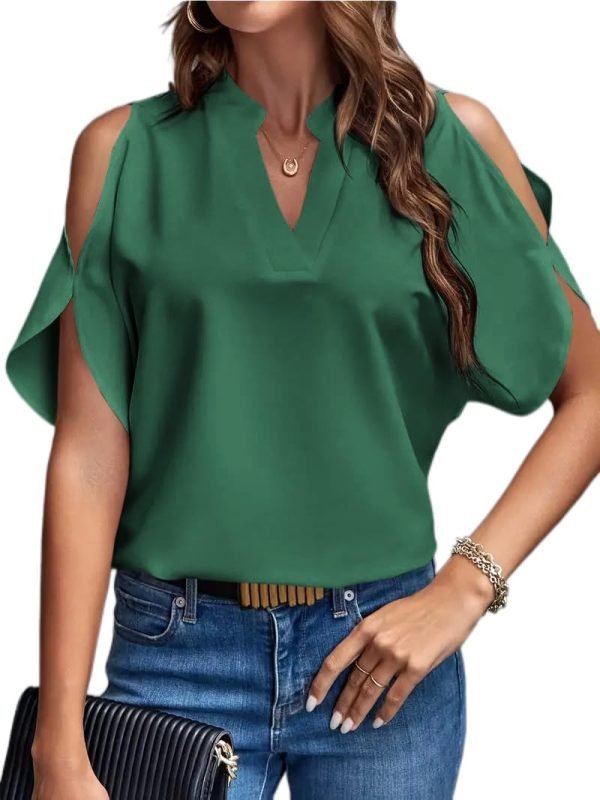 61qEDbeAzXL._AC_SL1067 Women's Cold Shoulder Tops Summer Fashion Short Sleeve V Neck Casual Loose Solid Color Blouse Shirts