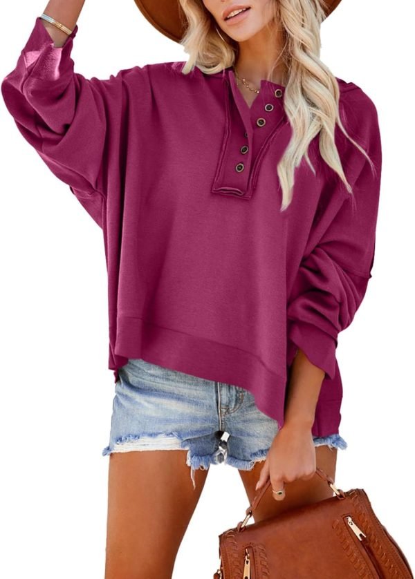 61qIRQ89weL._AC_SL1500 Hoodies for Women 2024 Fashion Fall V Neck Button Down Long Sleeve Hooded Sweatshirts Tops