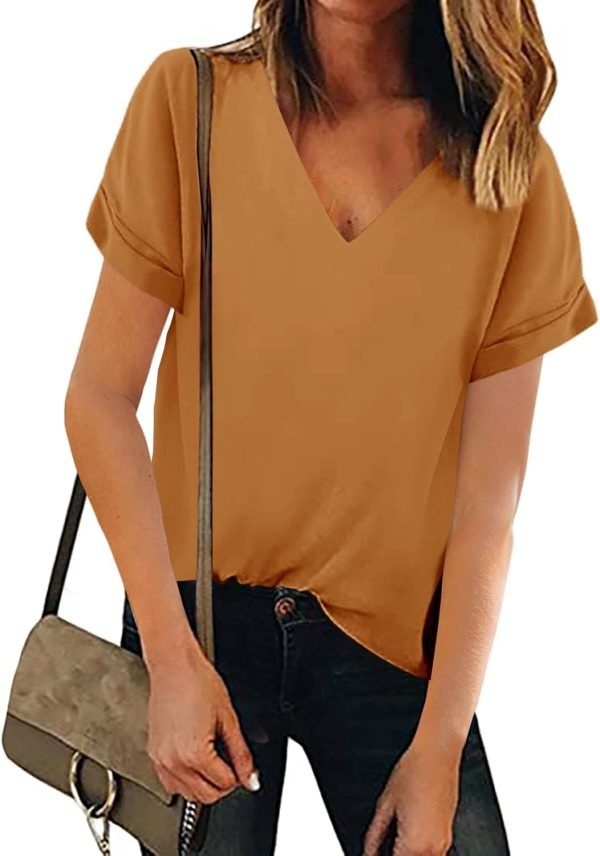 61rE7CW_2L._AC_SL1500 Women V Neck Chiffon Blouse Short Sleeve Summer Casual Loose Shirt Tops