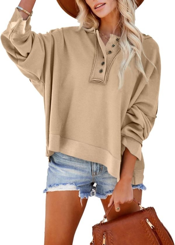 61rbbxZvY9L._AC_SL1500 Hoodies for Women 2024 Fashion Fall V Neck Button Down Long Sleeve Hooded Sweatshirts Tops