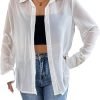 Women's Sheer Mesh Button Up Shirt Long Sleeve See Through Blouse