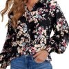 Women's Casual V Neck Allover Floral Print Long Sleeve Chiffon Button Down Blouses Bohemian Top Shirts