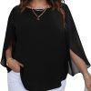 Women Summer Batwing Sleeve Chiffon Tunic Tops Dressy Scoop Neck Casual Loose Flowy Shirts