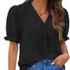 Women Dressy Casual Puff Short Sleeve Summer Tops V Neck Work Blouses