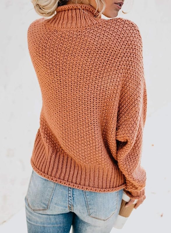 61tXq2MehkL._AC Womens 2024 Winter Fall Solid Turtleneck High Neck Balloon Long Sleeve Sweaters Pullover Outerwear