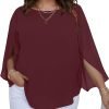 Women Summer Batwing Sleeve Chiffon Tunic Tops Dressy Scoop Neck Casual Loose Flowy Shirts