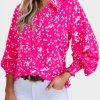 Women's Casual V Neck Allover Floral Print Long Sleeve Chiffon Button Down Blouses Bohemian Top Shirts