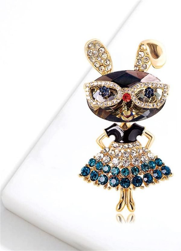 Rhinestone Lady Rabbit Brooch Pin for Women Girls Fashion Crystal Bunny Animal Brooches Lapel Pins Dainty Cute Christmas Graduation Honors Day Easter Jewelry Gift for Daughter Teacher Students