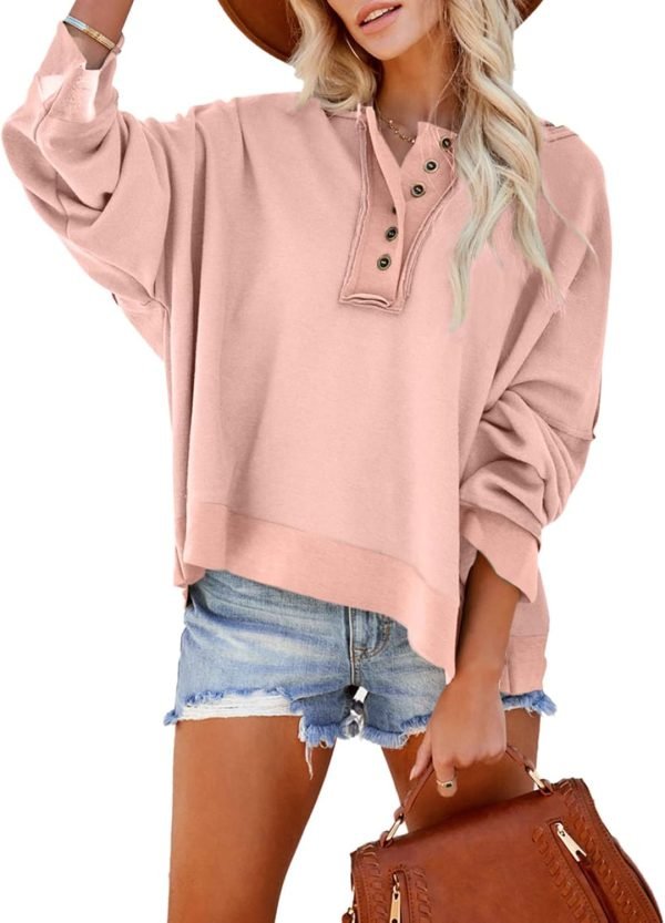 61wOEMagbJL._AC_SL1500 Hoodies for Women 2024 Fashion Fall V Neck Button Down Long Sleeve Hooded Sweatshirts Tops