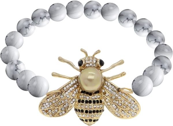 61waiQn9p3L._AC_SL1500 Honey Bee Brooches Crystal Insect Themed Bee Brooch Animal Fashion Shell Pearl Brooch Pin Gold Tone