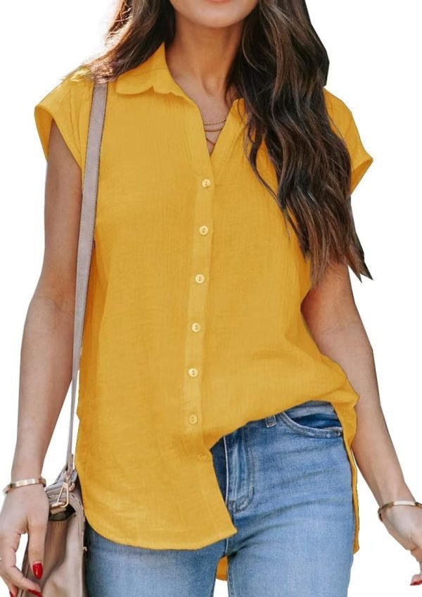 61x1C1yQbLL._AC_SL1169 Women's V Neck Short Sleeve Button Down Shirts Casual Chiffon Blouses Tops